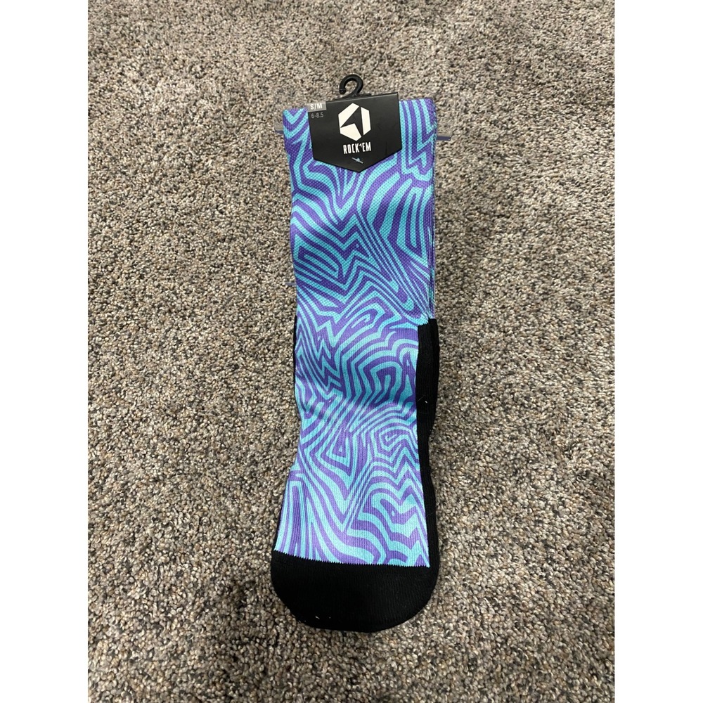 Rock Em Crew Socks Unisex S/M Blue Teal NWT Psychedelic Swirl Athletic Socks